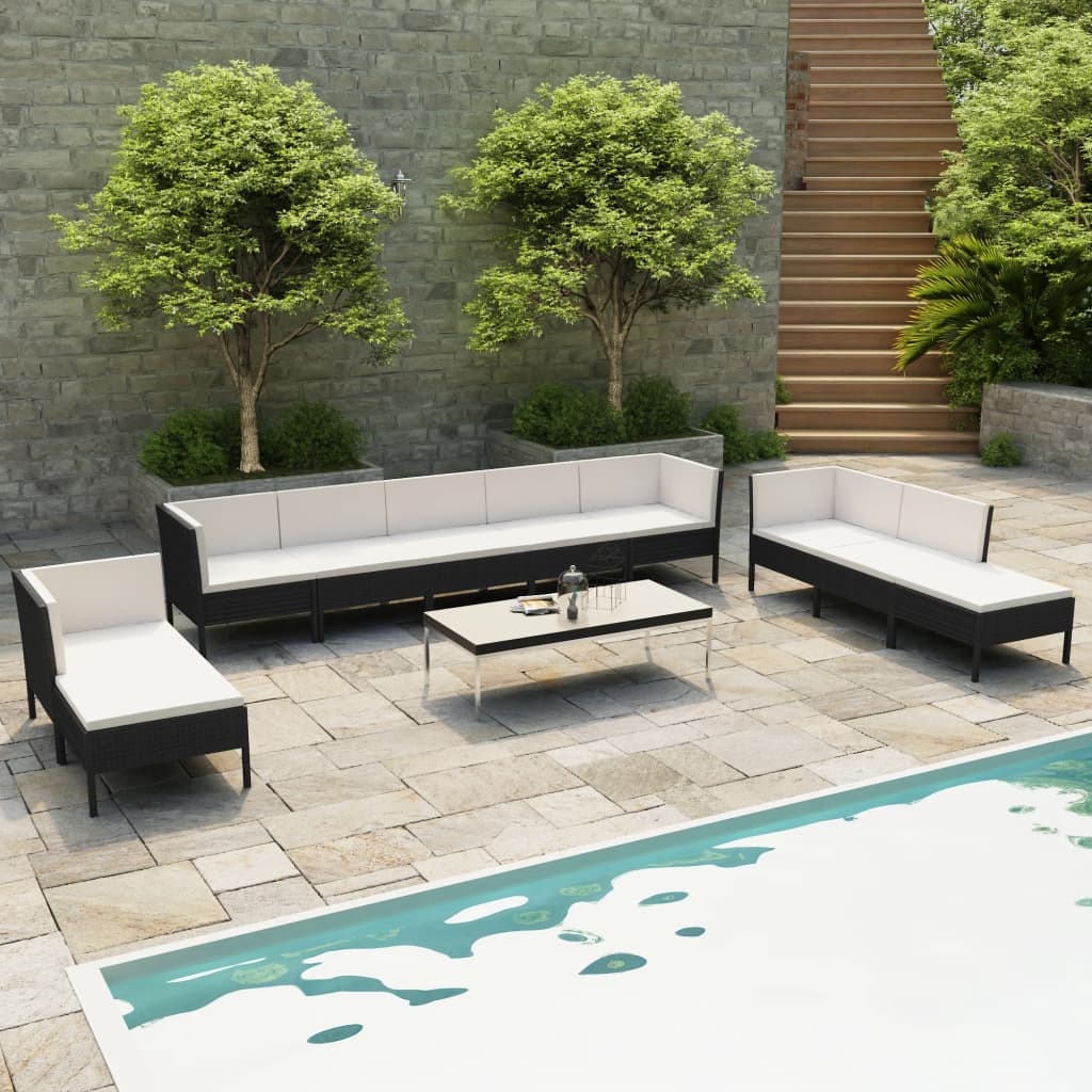 10 pcs conjunto lounge de jardim c/ almofadões vime PE cinzento