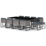 13 pcs conjunto jantar exterior com almofadões vime PE cinzento