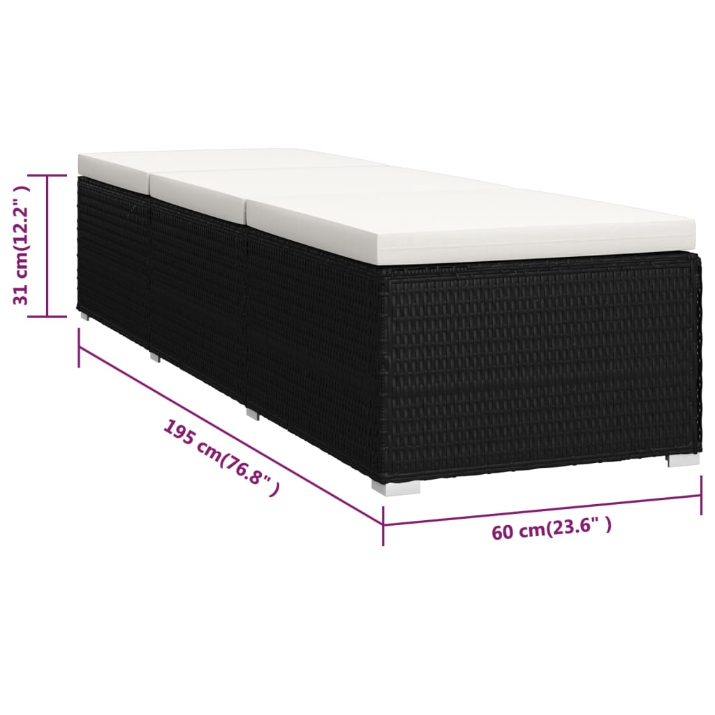 3 pcs espreguiçadeiras jardim c/ mesa de centro vime PE branco