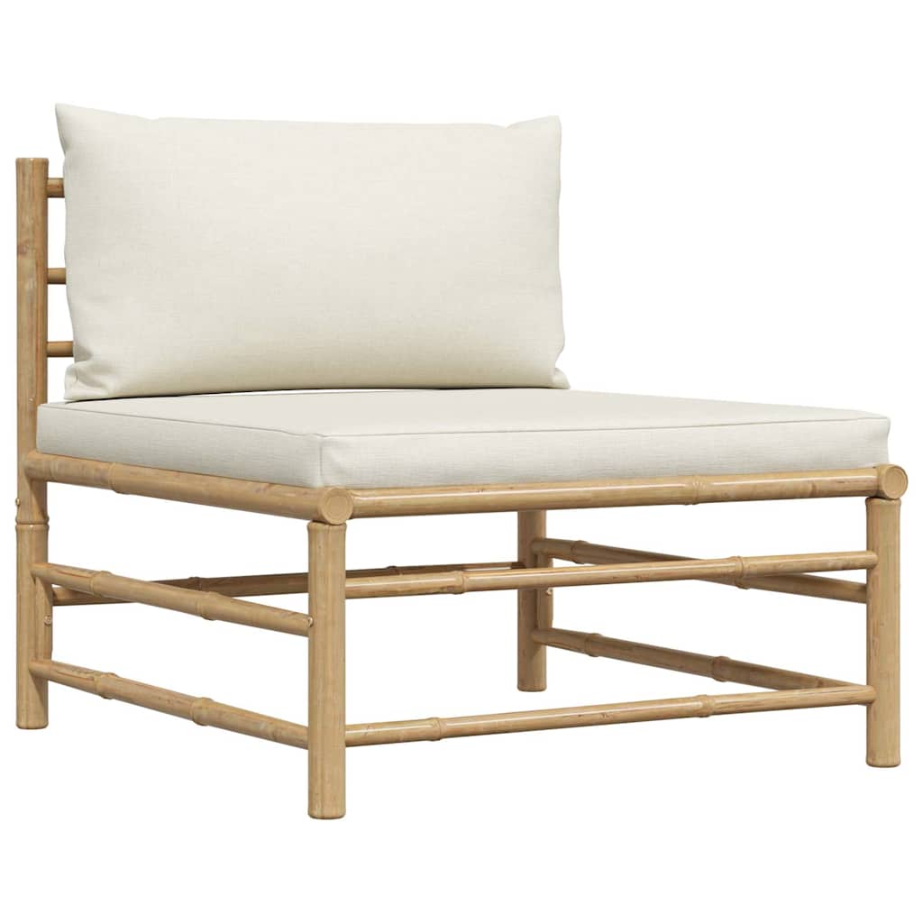 3 pcs conj. lounge p/ jardim em bambu c/ almofadões branco nata