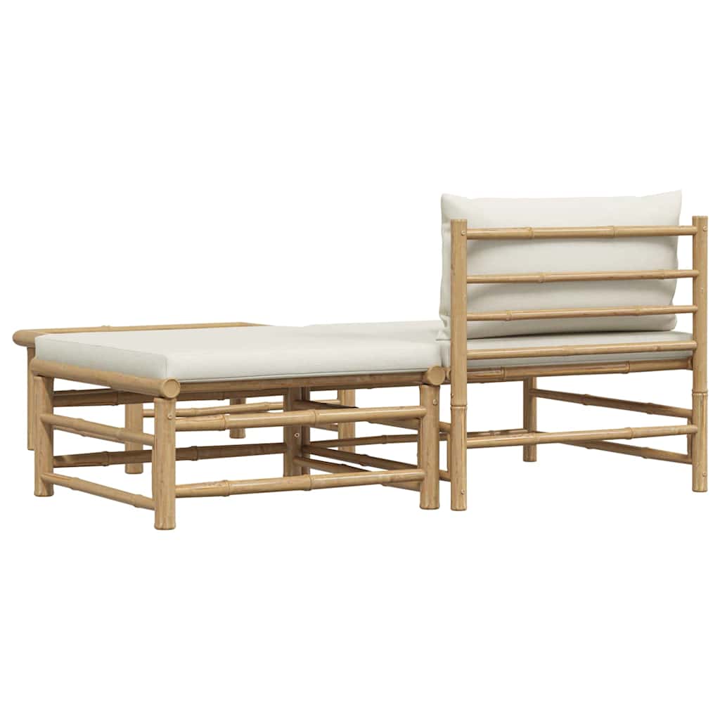 3 pcs conj. lounge p/ jardim em bambu c/ almofadões branco nata