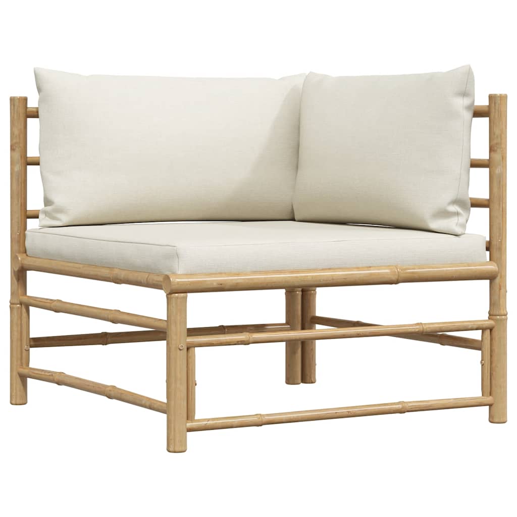 2 pcs conj. lounge p/ jardim em bambu c/ almofadões branco nata