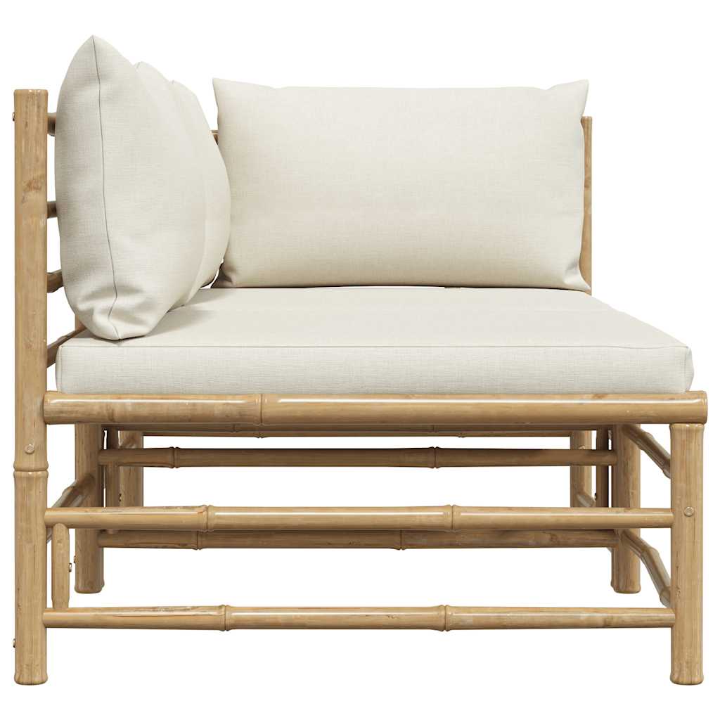 2 pcs conj. lounge p/ jardim em bambu c/ almofadões branco nata