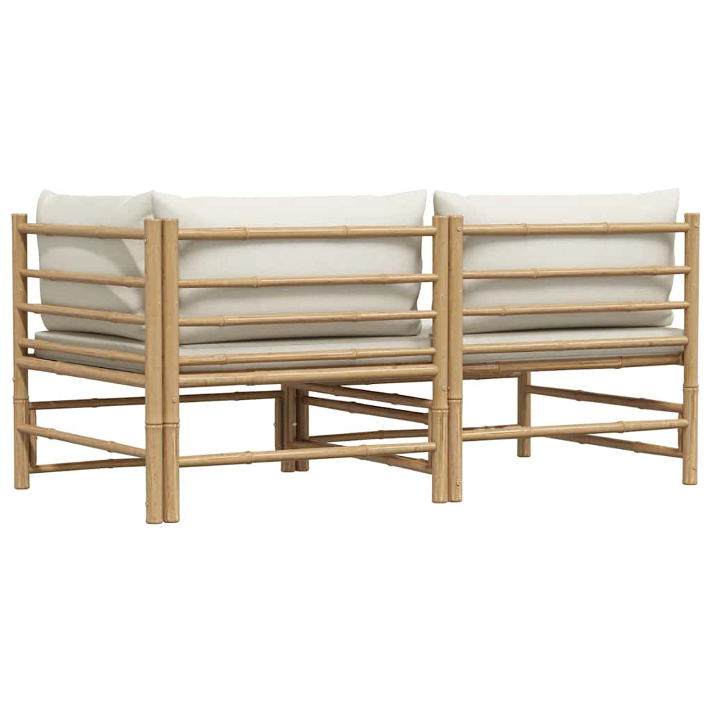 2 pcs conj. lounge p/ jardim em bambu c/ almofadões branco nata