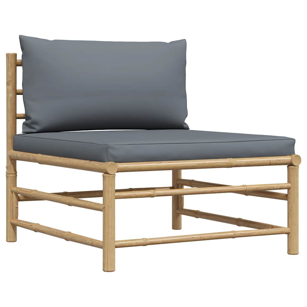 2 pcs conj. lounge jardim em bambu c/ almofadões cinza-escuro