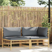 2 pcs conj. lounge jardim em bambu c/ almofadões cinza-escuro