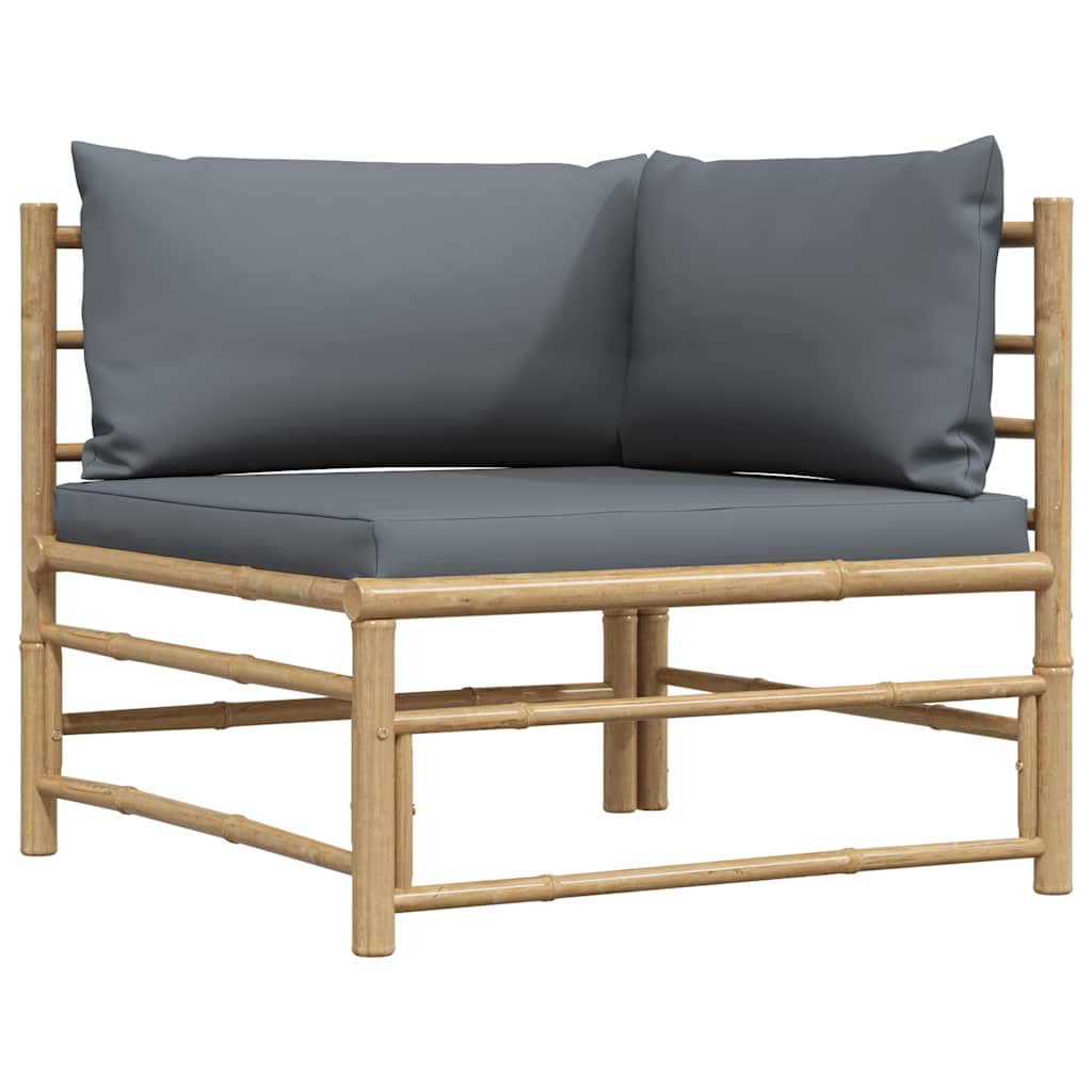 2 pcs conj. lounge jardim em bambu c/ almofadões cinza-escuro