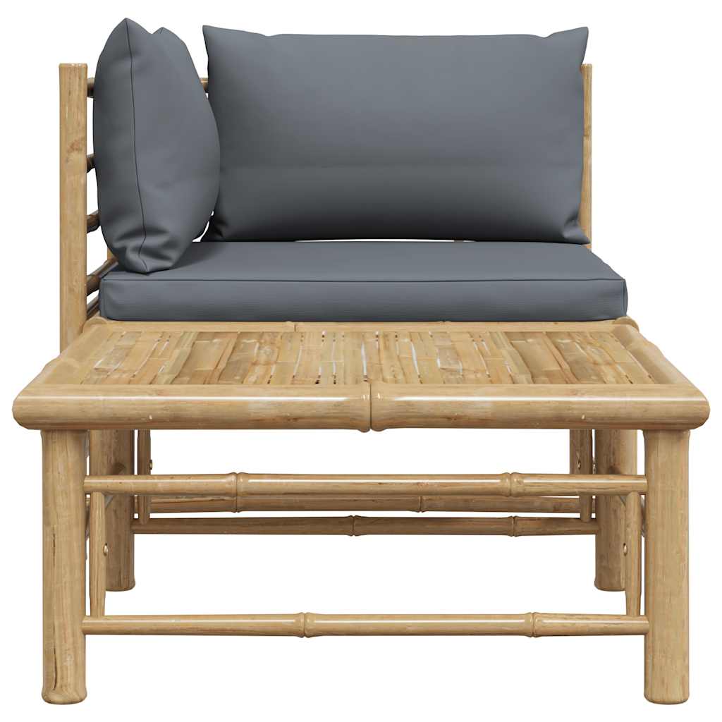 2 pcs conj. lounge jardim em bambu c/ almofadões cinza-escuro