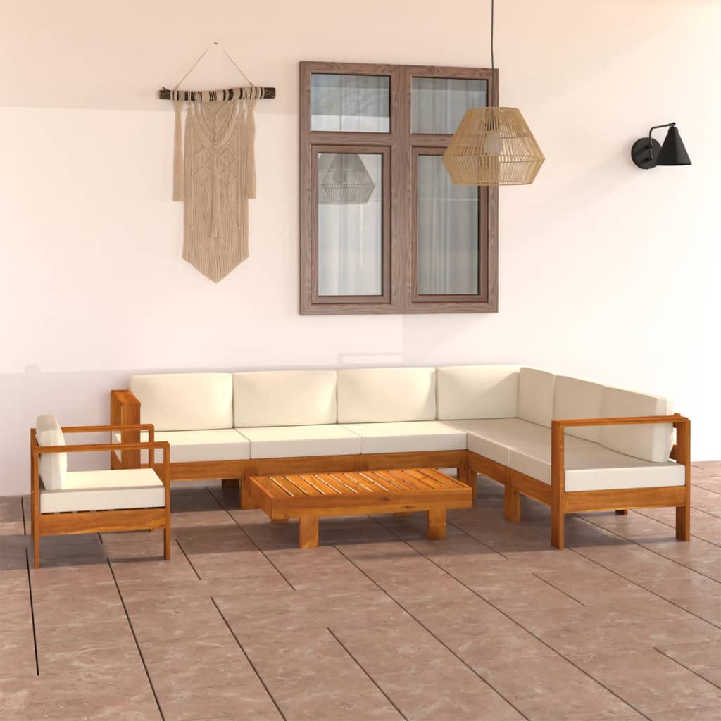 Conjunto de 10 peças de lounge de jardim com almofadas 100x60 cm madeira de acácia