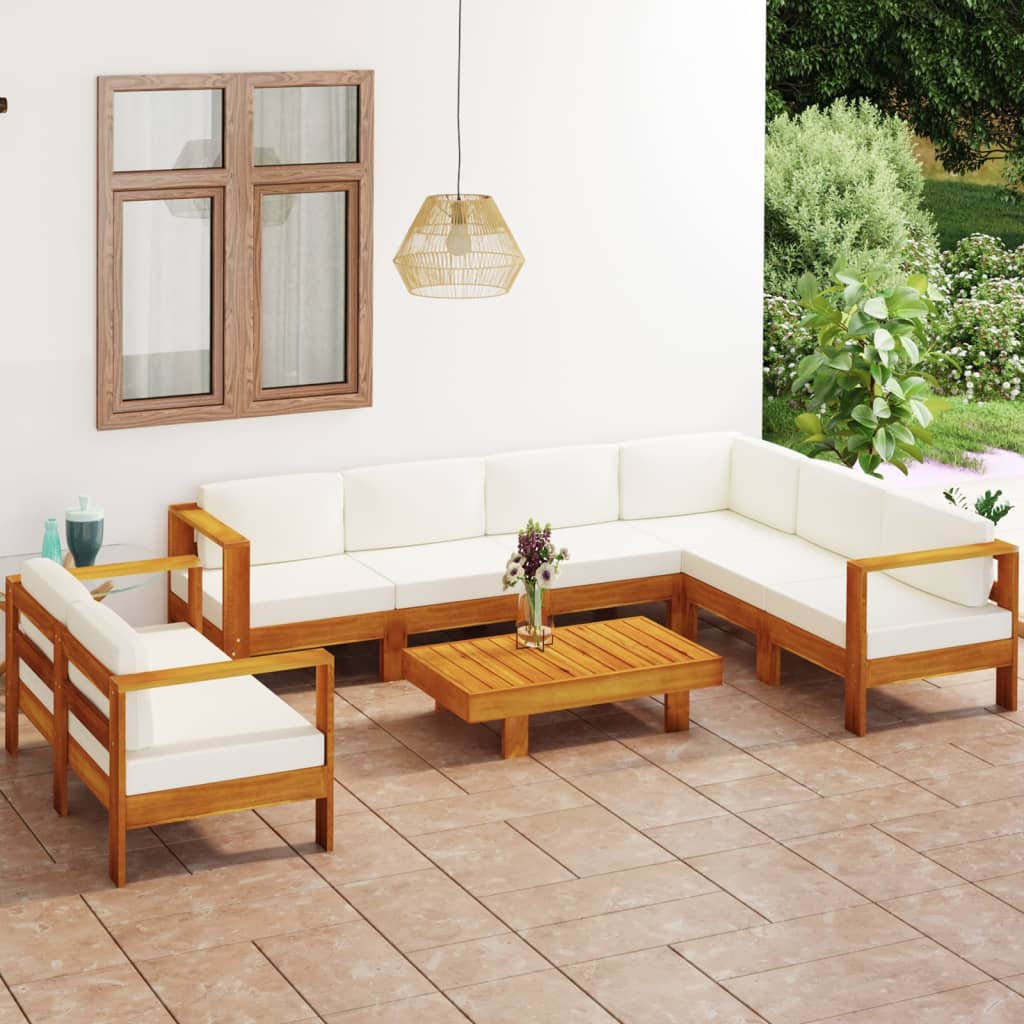 Conjunto de lounge de jardim com 9 peças e almofadas 100x60 cm madeira de acácia