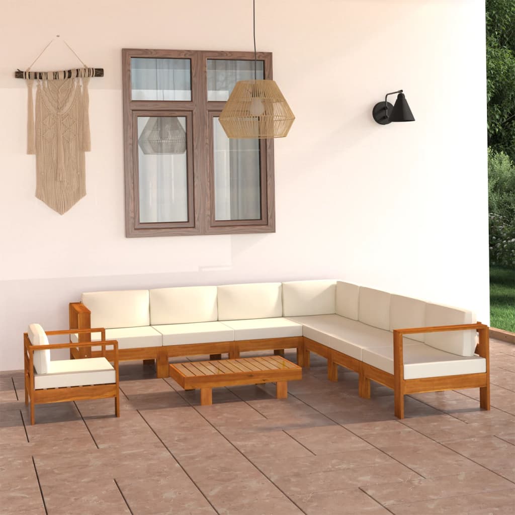 Conjunto de 10 peças de lounge de jardim com almofadas 100x60 cm madeira de acácia