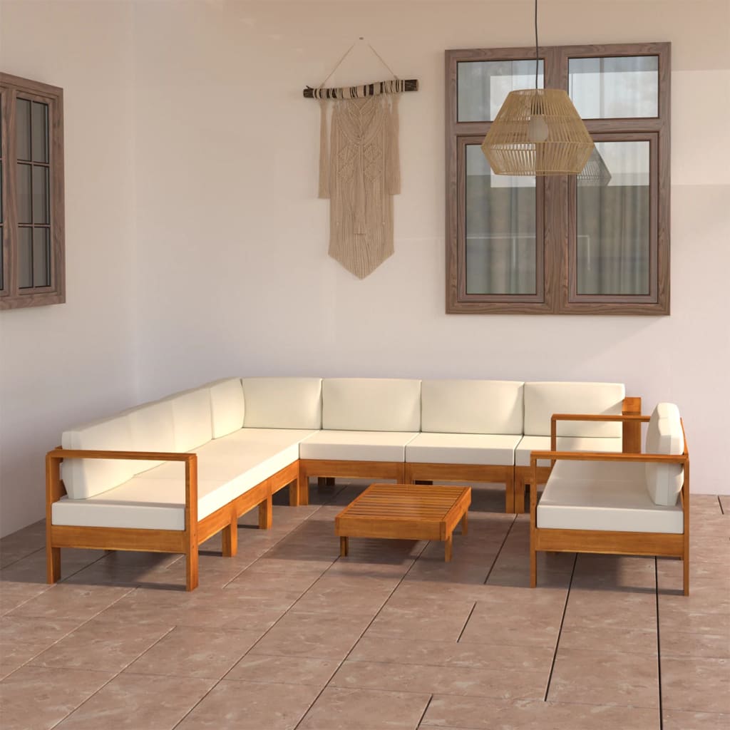 Conjunto de lounge de jardim com 9 peças e almofadas 100x60 cm madeira de acácia