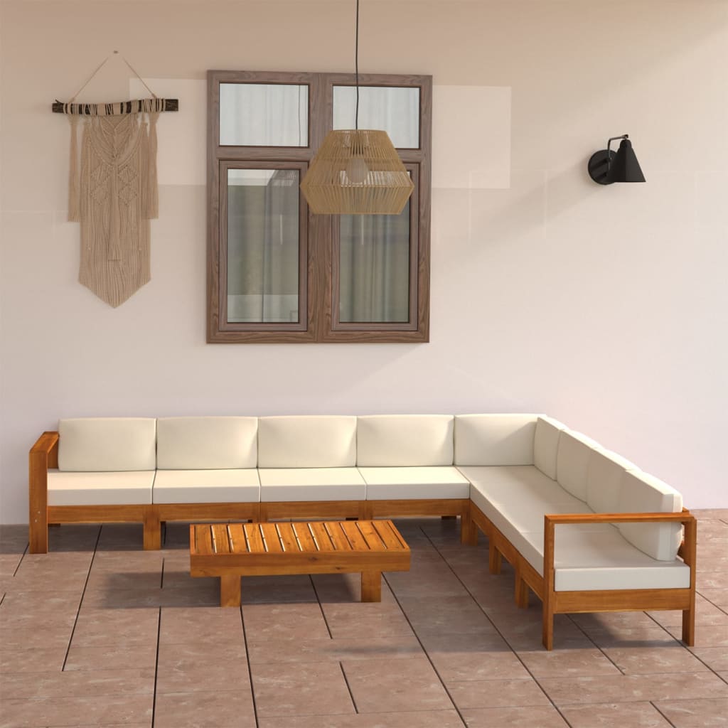 Conjunto de lounge de jardim com 9 peças e almofadas 100x60 cm madeira de acácia
