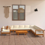 Conjunto de 10 peças de lounge de jardim com almofadas 100x60 cm madeira de acácia