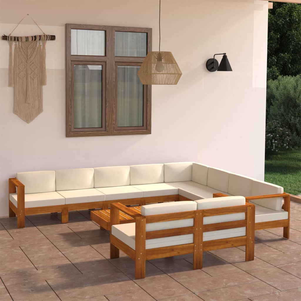 Conjunto de lounge de jardim com 9 peças e almofadas 100x60 cm madeira de acácia