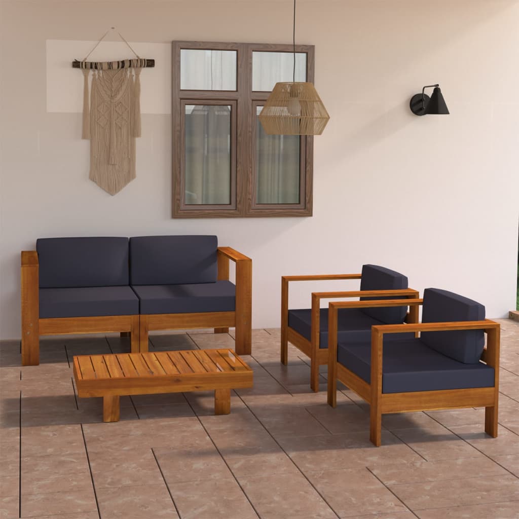 Conjunto de lounge de jardim com 9 peças e almofadas 100x60 cm madeira de acácia