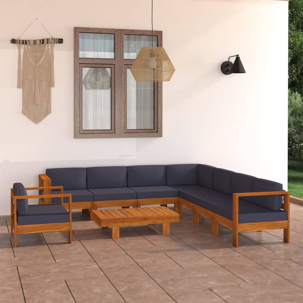Conjunto de 10 peças de lounge de jardim com almofadas 100x60 cm madeira de acácia