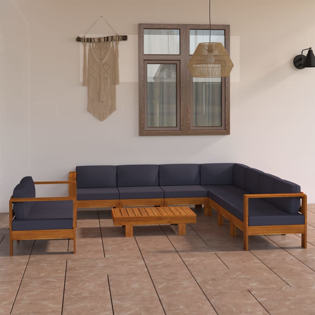 Conjunto de lounge de jardim com 9 peças e almofadas 100x60 cm madeira de acácia