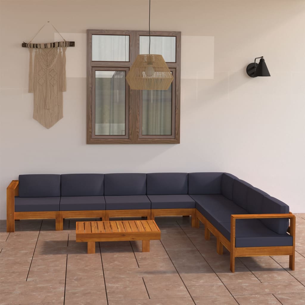 Conjunto de lounge de jardim com 9 peças e almofadas 100x60 cm madeira de acácia