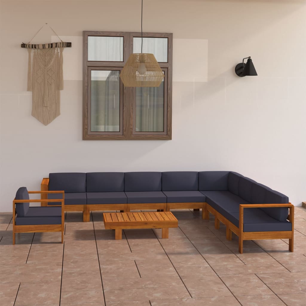 Conjunto de 10 peças de lounge de jardim com almofadas 100x60 cm madeira de acácia