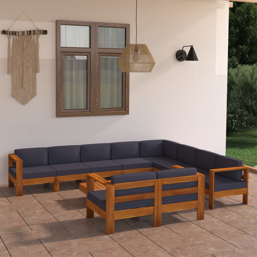 Conjunto de lounge de jardim com 9 peças e almofadas 100x60 cm madeira de acácia