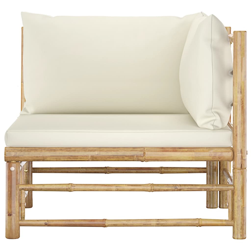 2 pcs conjunto lounge de jardim bambu c/ almofadões branco nata
