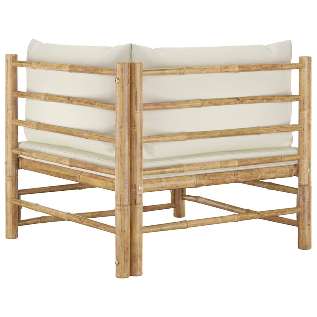 2 pcs conjunto lounge de jardim bambu c/ almofadões branco nata