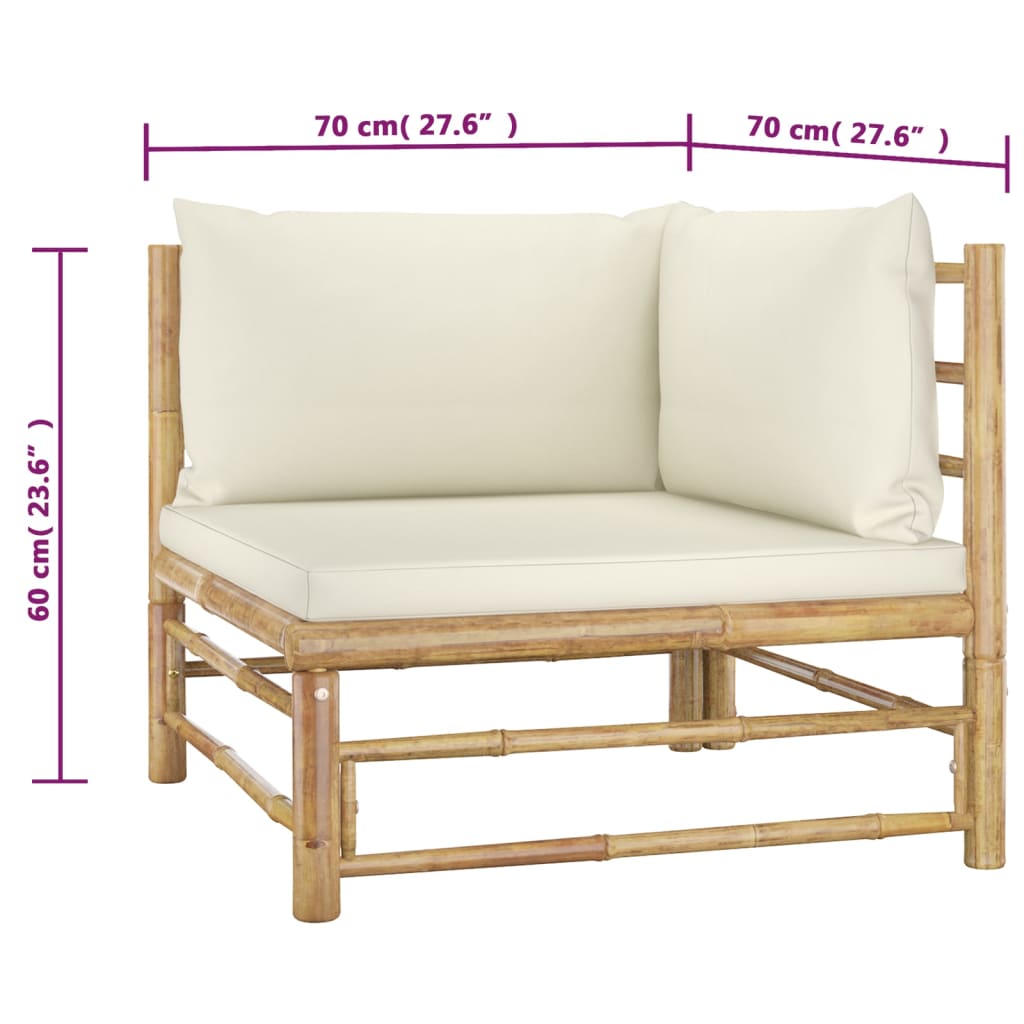 2 pcs conjunto lounge de jardim bambu c/ almofadões branco nata