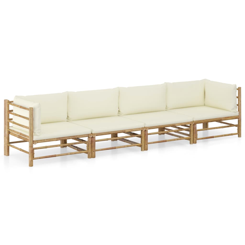 8 pcs conj. lounge p/ jardim em bambu c/ almofadões branco nata