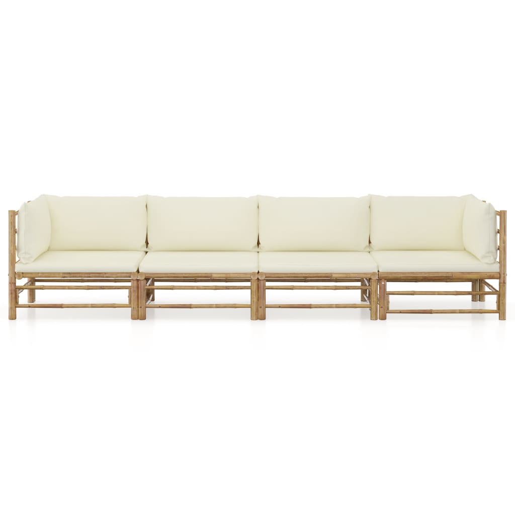 8 pcs conj. lounge p/ jardim em bambu c/ almofadões branco nata