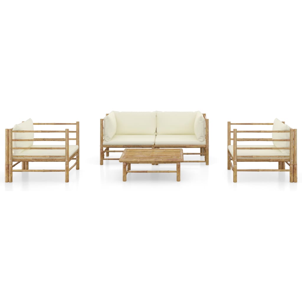 8 pcs conj. lounge p/ jardim em bambu c/ almofadões branco nata