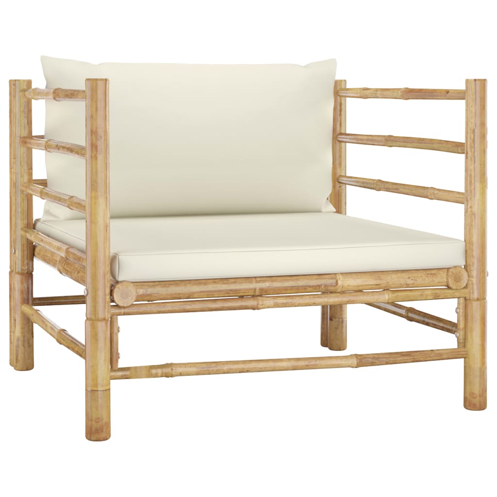 8 pcs conj. lounge p/ jardim em bambu c/ almofadões branco nata
