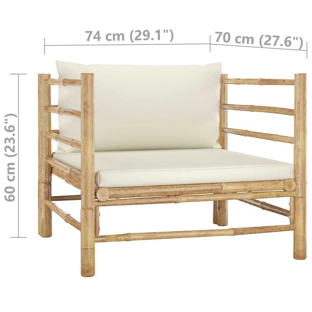 8 pcs conj. lounge p/ jardim em bambu c/ almofadões branco nata