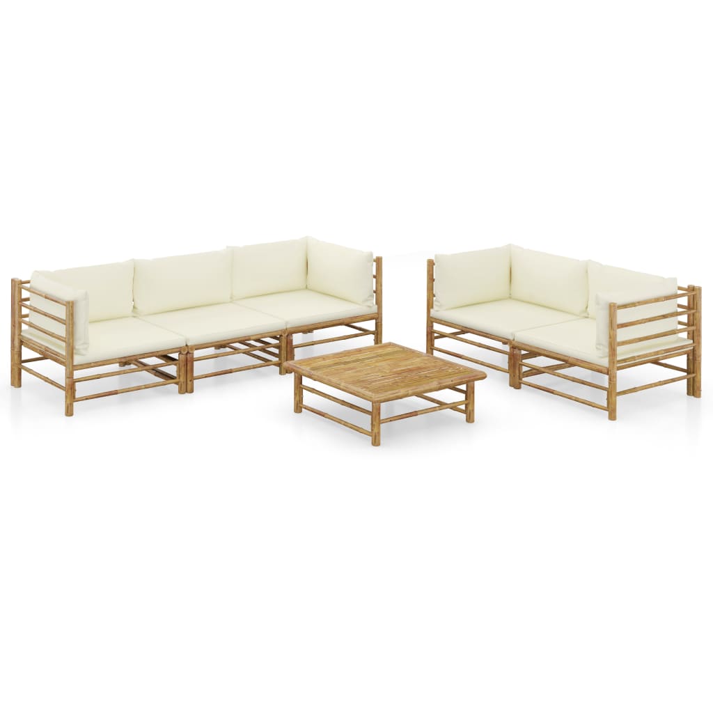 8 pcs conj. lounge p/ jardim em bambu c/ almofadões branco nata
