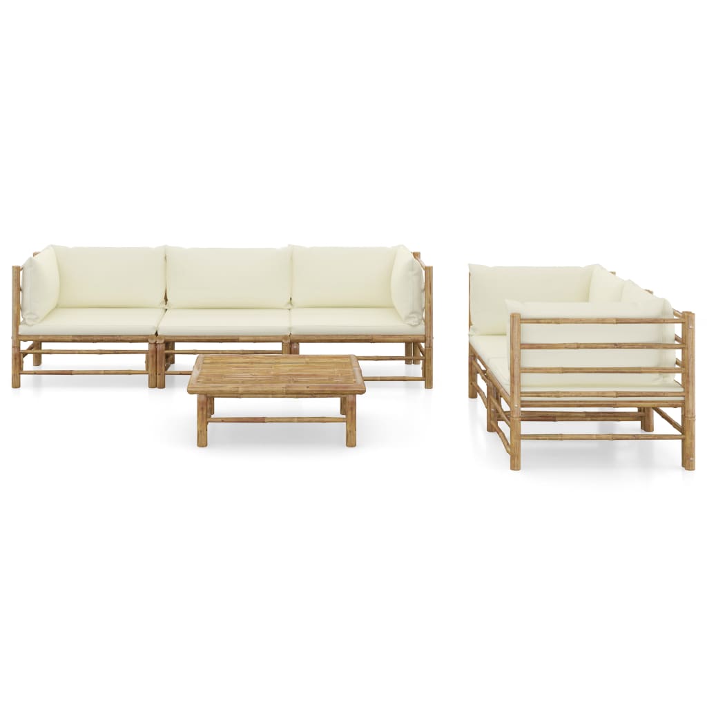 8 pcs conj. lounge p/ jardim em bambu c/ almofadões branco nata