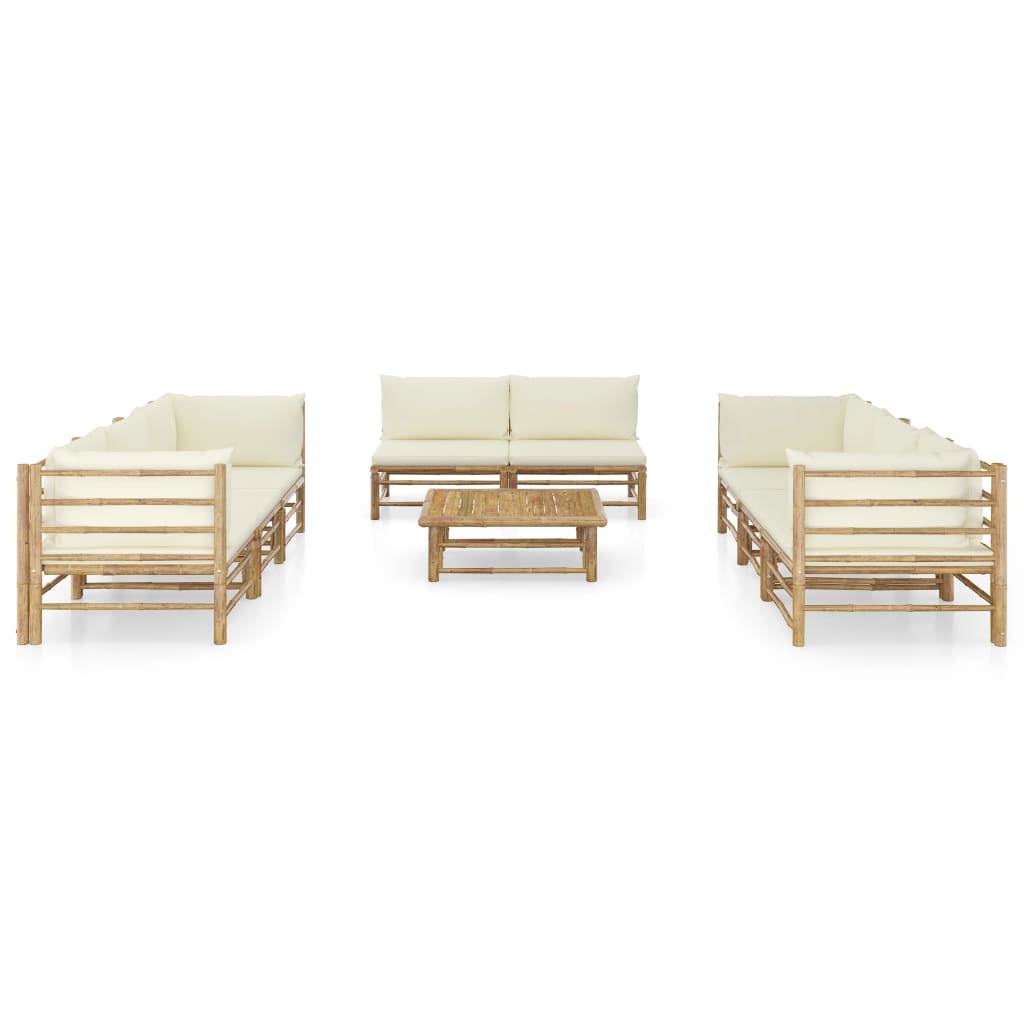 8 pcs conj. lounge p/ jardim em bambu c/ almofadões branco nata