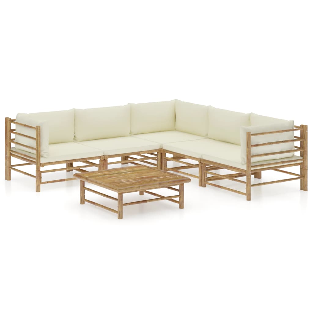 8 pcs conj. lounge p/ jardim em bambu c/ almofadões branco nata