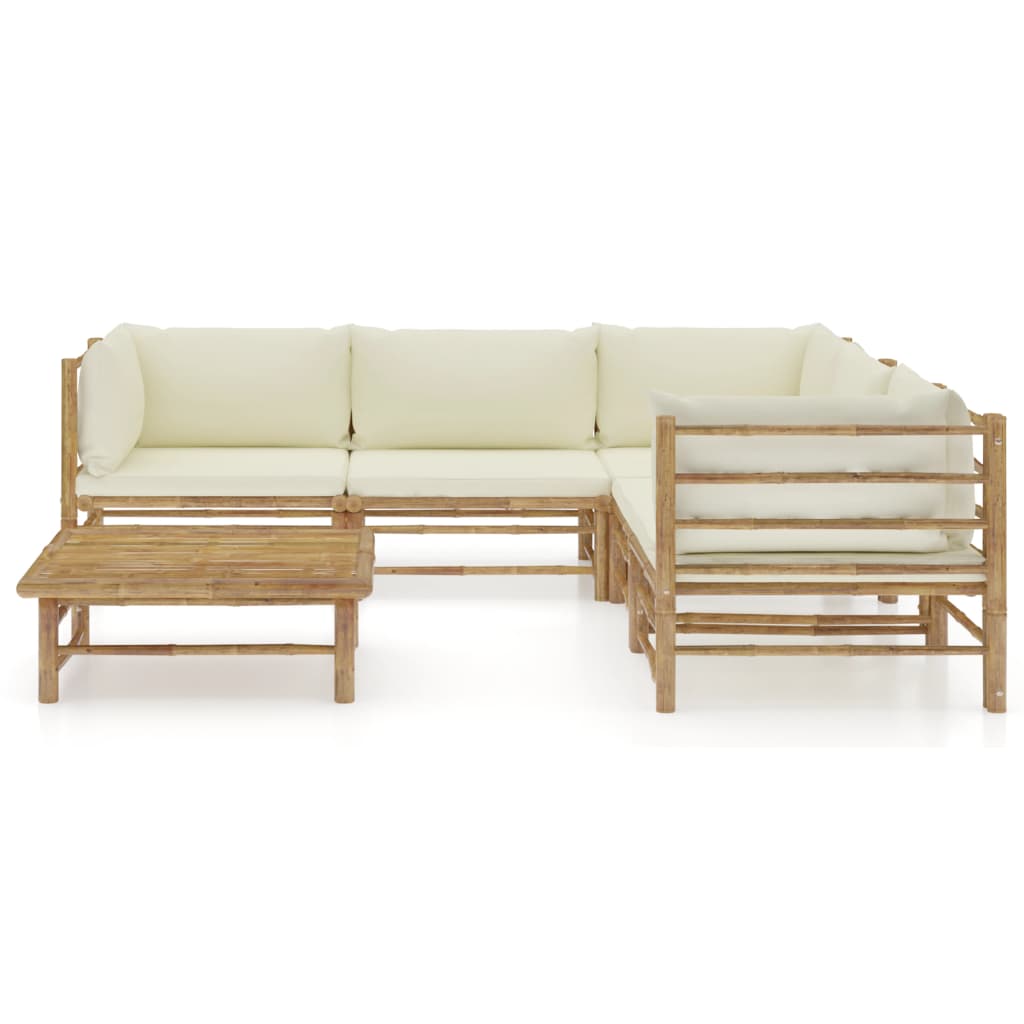 8 pcs conj. lounge p/ jardim em bambu c/ almofadões branco nata