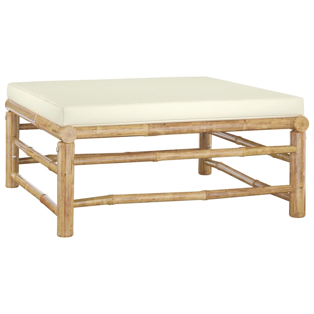 8 pcs conj. lounge p/ jardim em bambu c/ almofadões branco nata