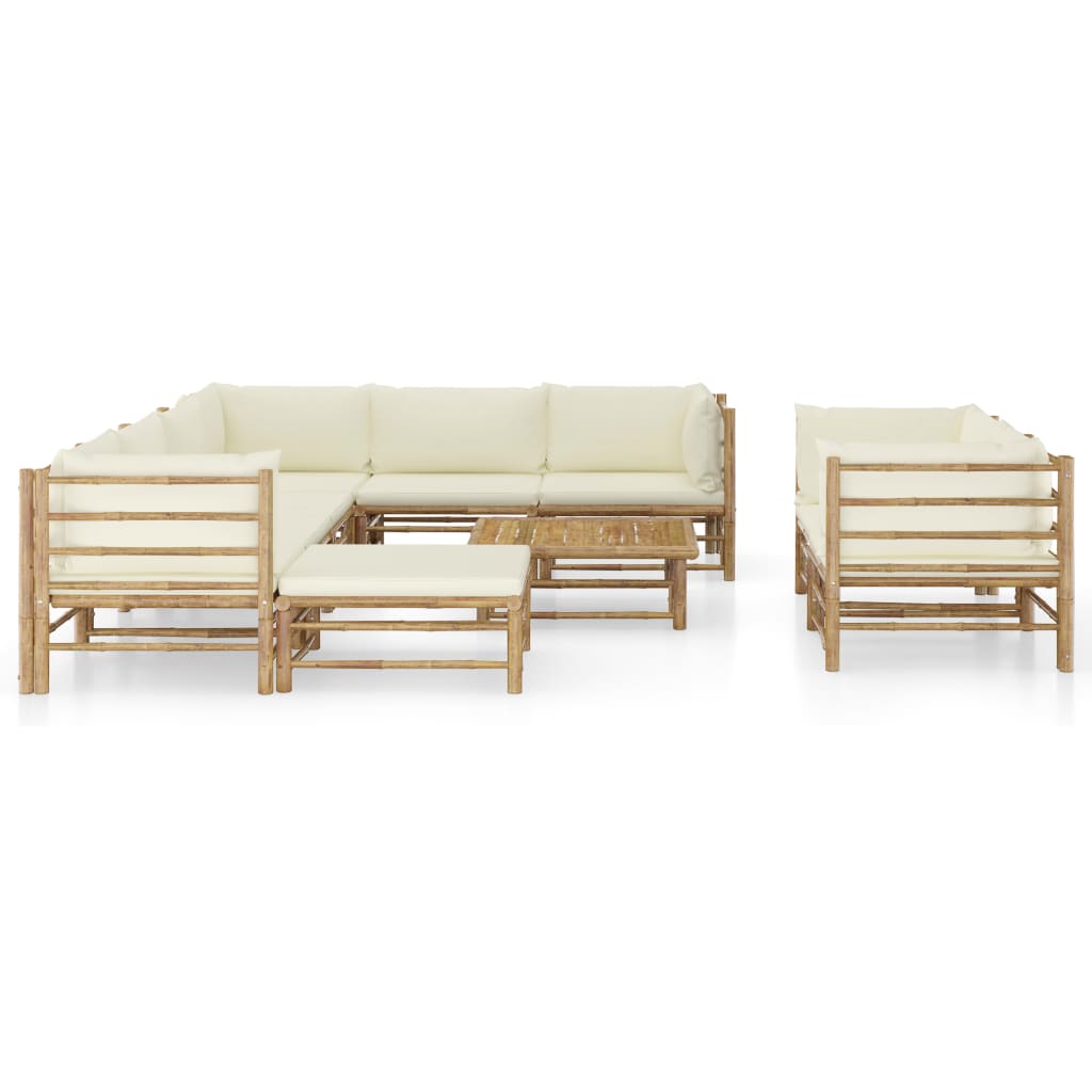 8 pcs conj. lounge p/ jardim em bambu c/ almofadões branco nata