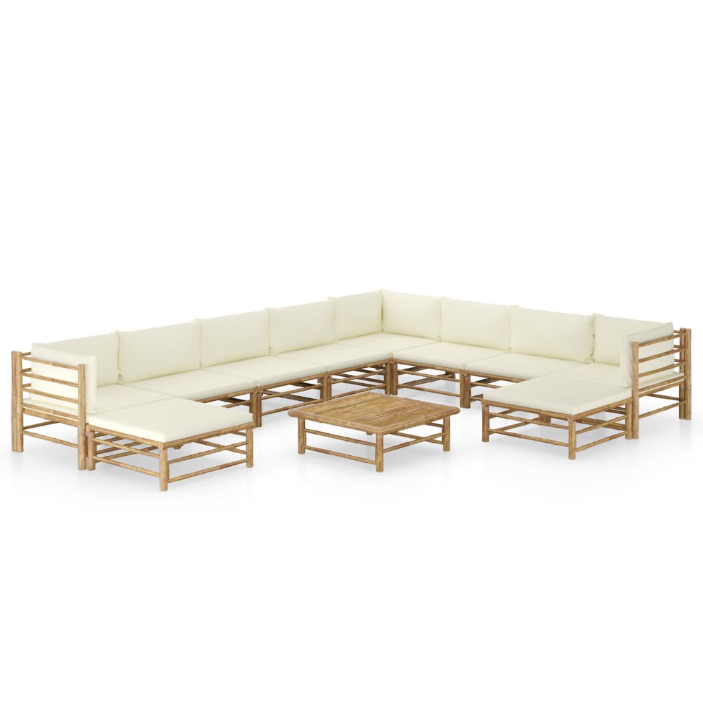 8 pcs conj. lounge p/ jardim em bambu c/ almofadões branco nata