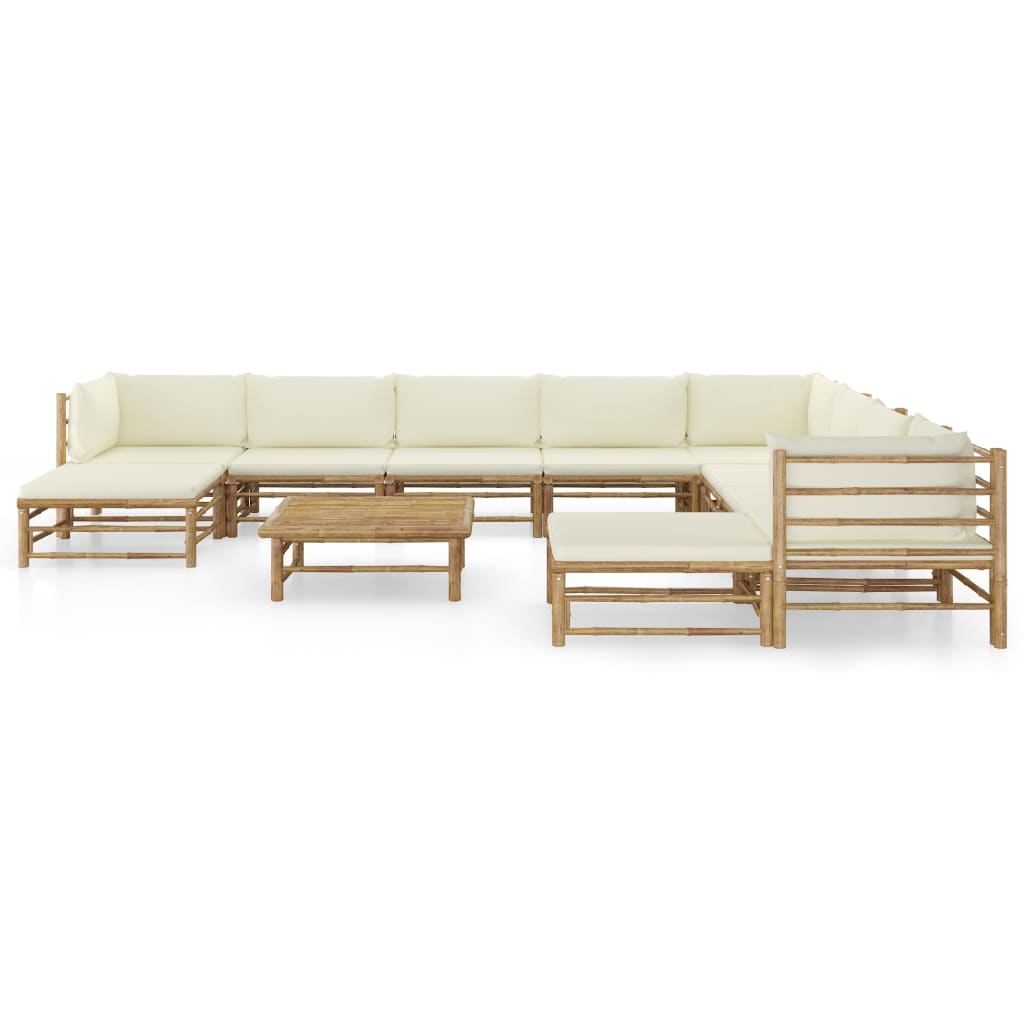 8 pcs conj. lounge p/ jardim em bambu c/ almofadões branco nata