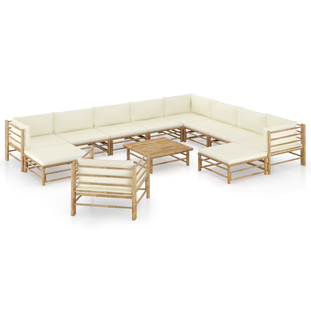 8 pcs conj. lounge p/ jardim em bambu c/ almofadões branco nata
