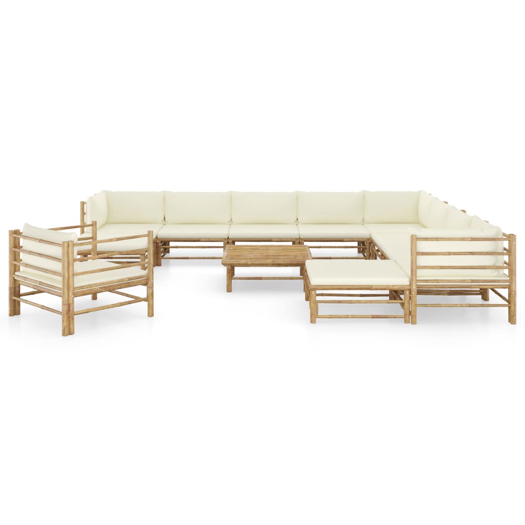 8 pcs conj. lounge p/ jardim em bambu c/ almofadões branco nata