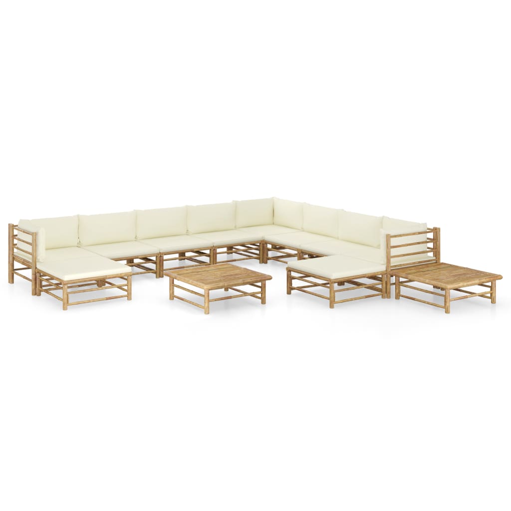 8 pcs conj. lounge p/ jardim em bambu c/ almofadões branco nata