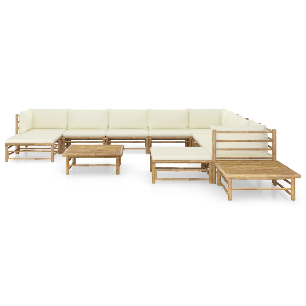 8 pcs conj. lounge p/ jardim em bambu c/ almofadões branco nata