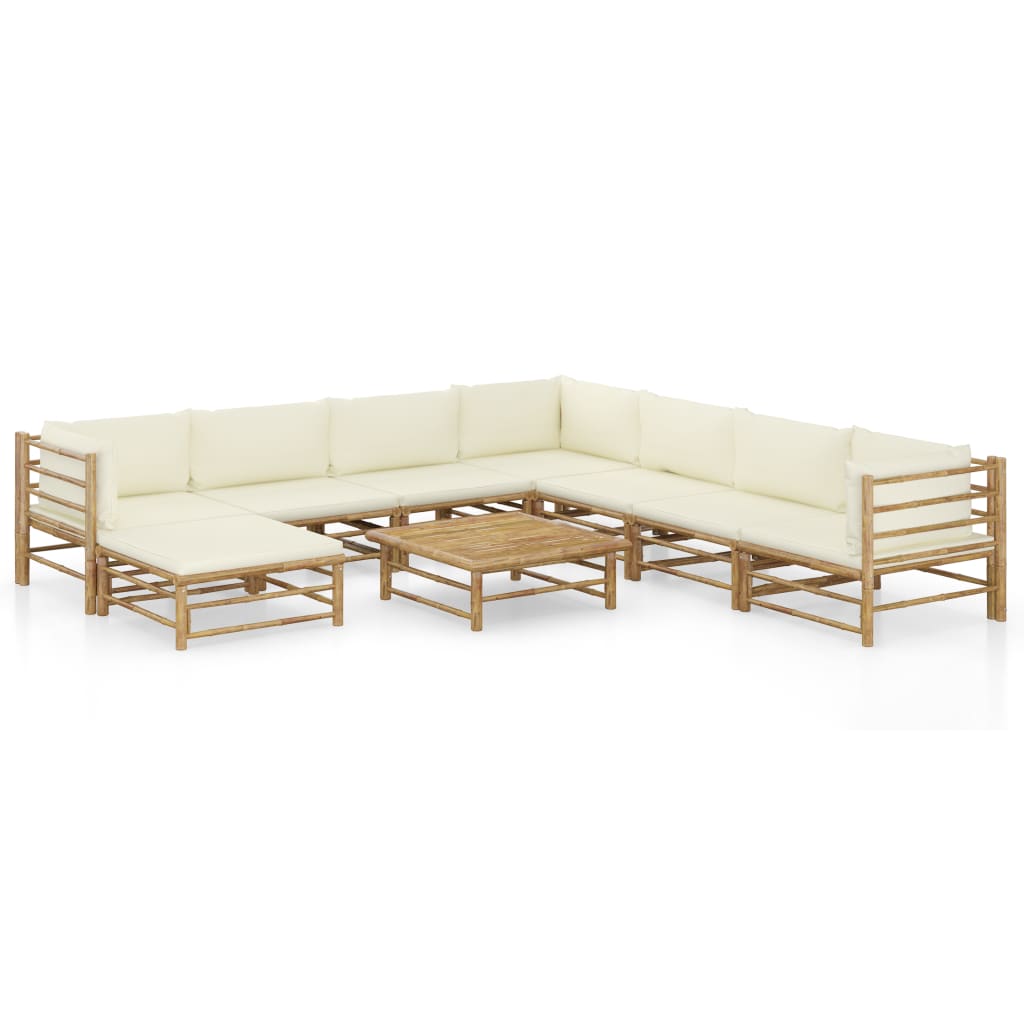 8 pcs conj. lounge p/ jardim em bambu c/ almofadões branco nata