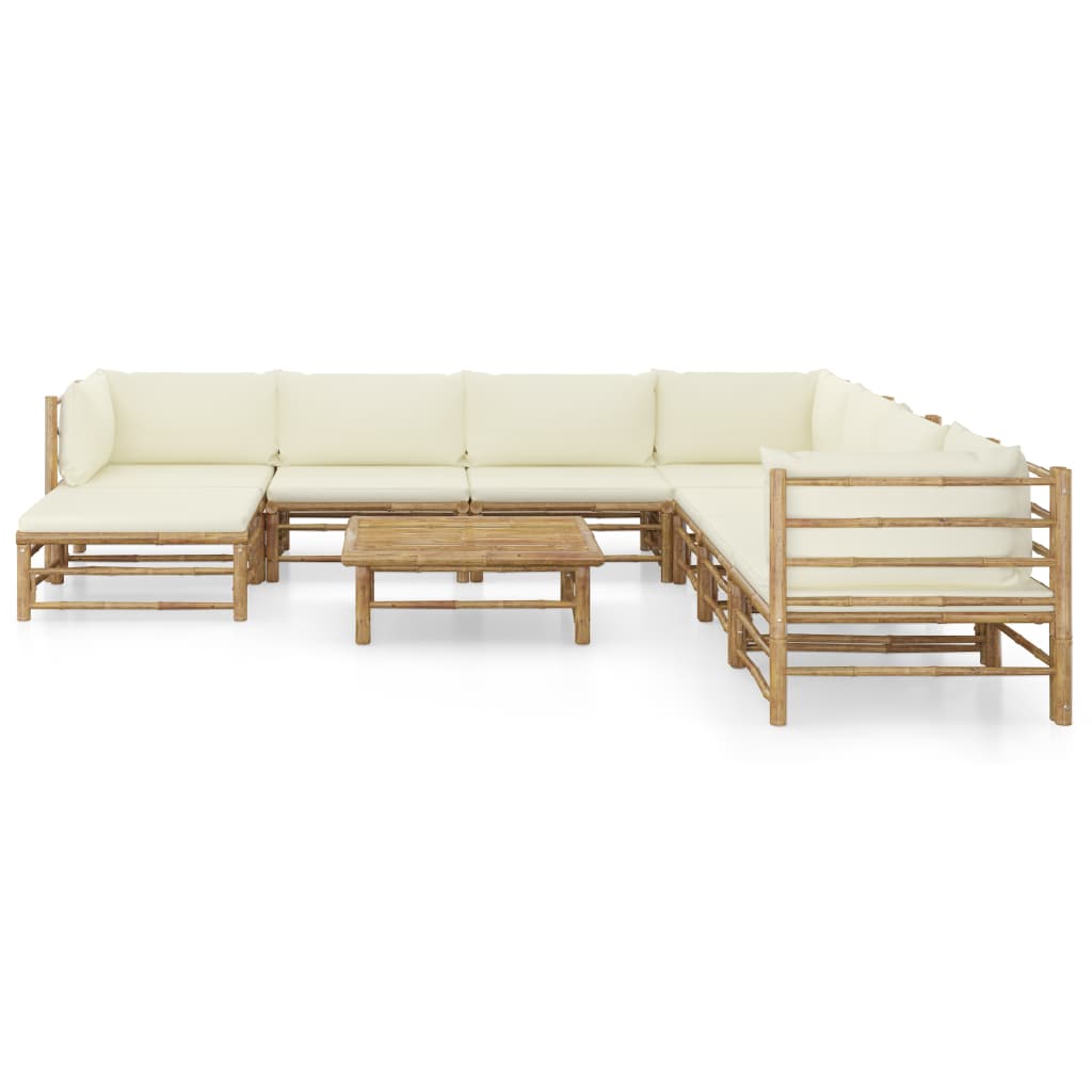 8 pcs conj. lounge p/ jardim em bambu c/ almofadões branco nata
