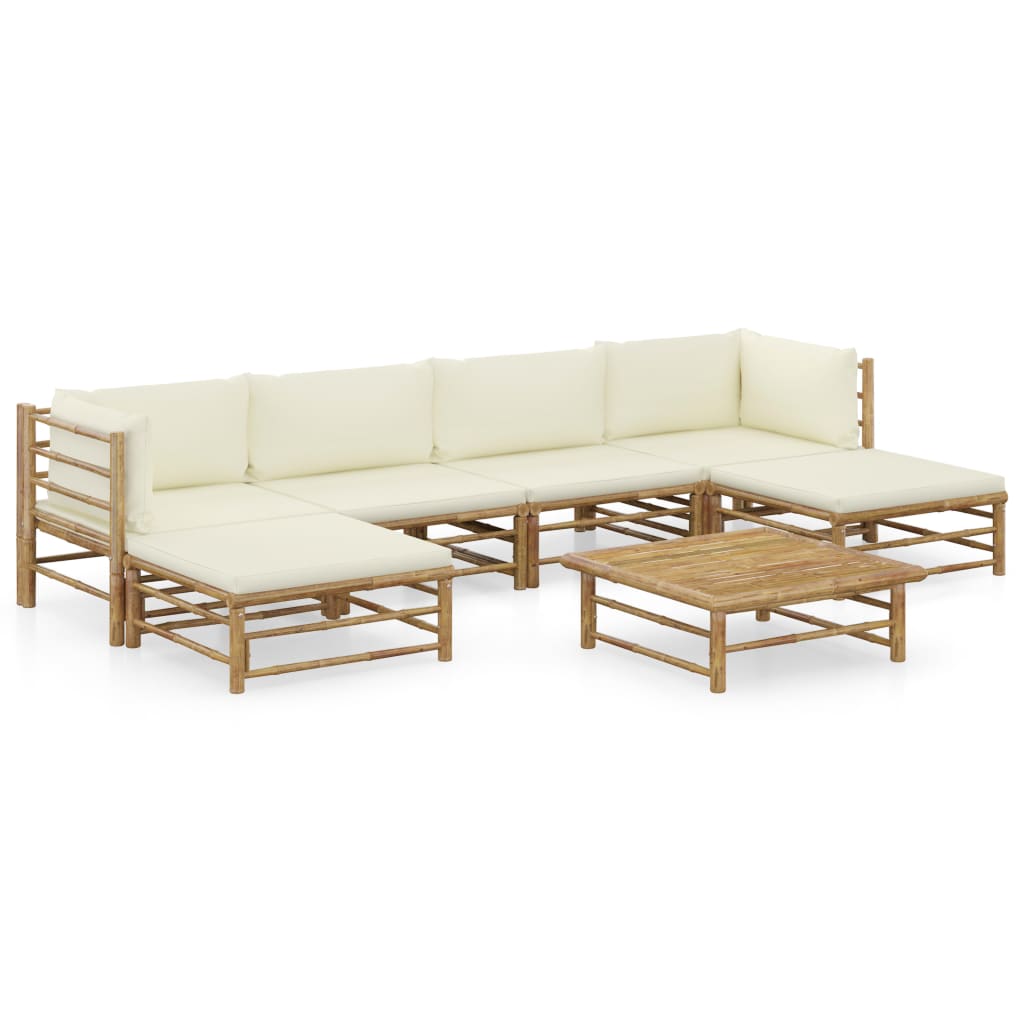 8 pcs conj. lounge p/ jardim em bambu c/ almofadões branco nata