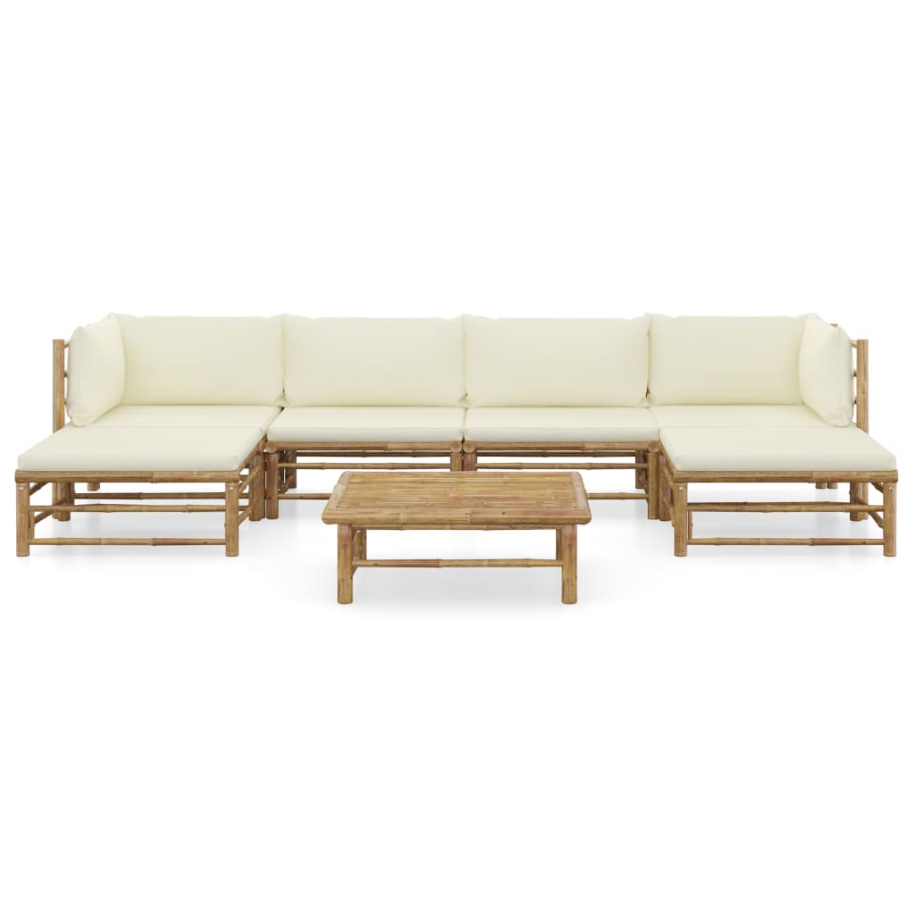 8 pcs conj. lounge p/ jardim em bambu c/ almofadões branco nata